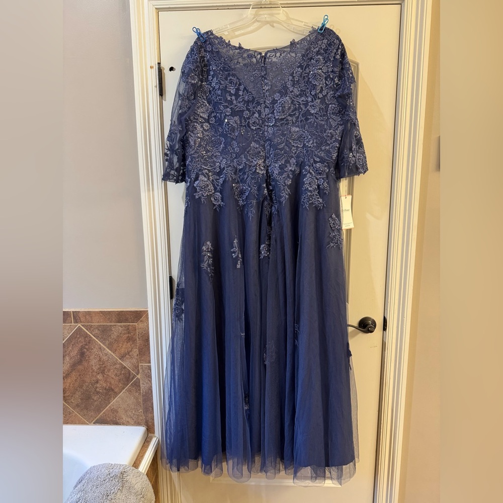 JJs House Stormy Blue A-line Vneck Tulle/lace/sequin Mother of Bride dress.